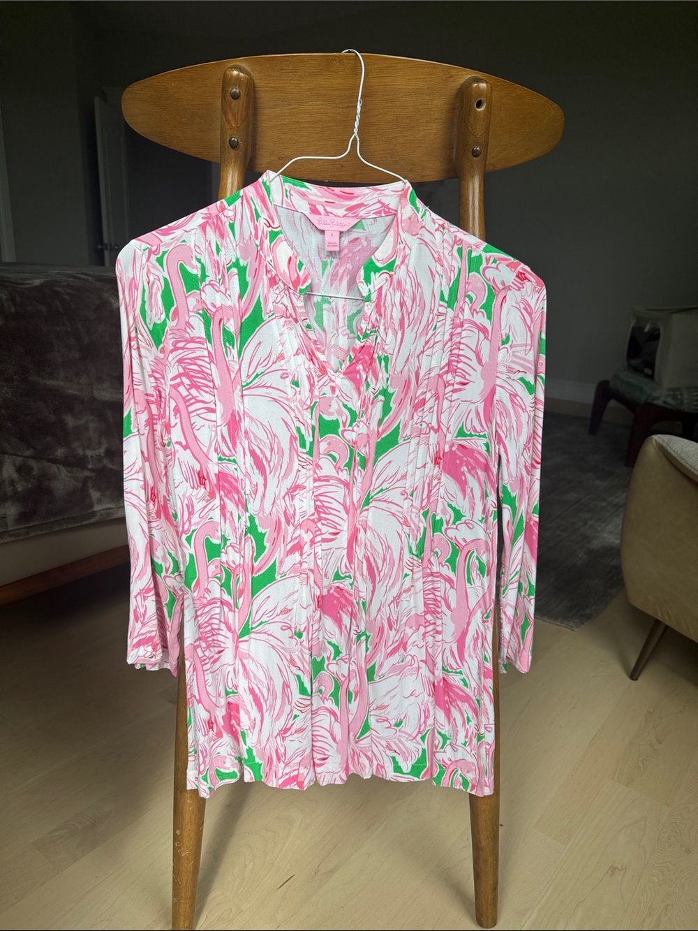 Lilly Pulitzer Pink White & Green Flamingos Top